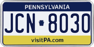 PA license plate JCN8030