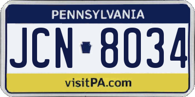 PA license plate JCN8034