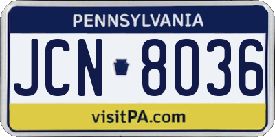 PA license plate JCN8036