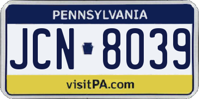 PA license plate JCN8039
