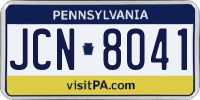 PA license plate JCN8041