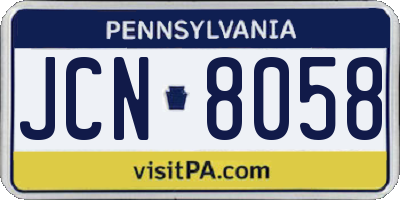 PA license plate JCN8058