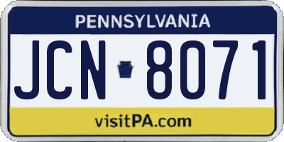 PA license plate JCN8071