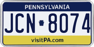 PA license plate JCN8074
