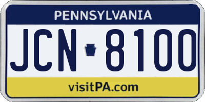 PA license plate JCN8100