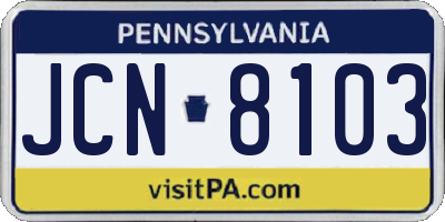 PA license plate JCN8103