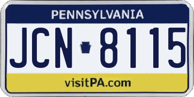 PA license plate JCN8115