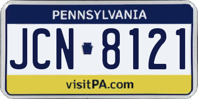 PA license plate JCN8121
