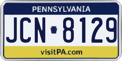 PA license plate JCN8129