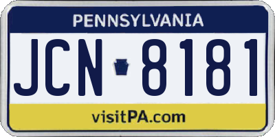 PA license plate JCN8181
