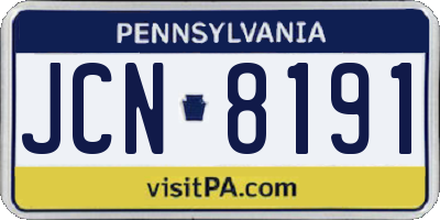 PA license plate JCN8191