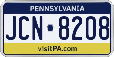 PA license plate JCN8208