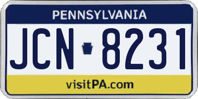 PA license plate JCN8231