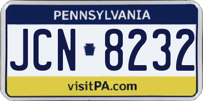 PA license plate JCN8232