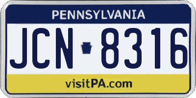 PA license plate JCN8316