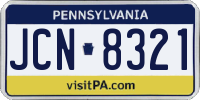 PA license plate JCN8321