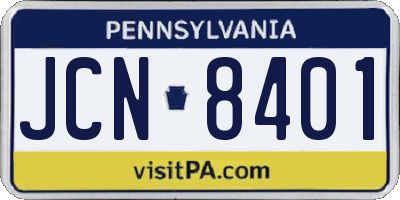 PA license plate JCN8401