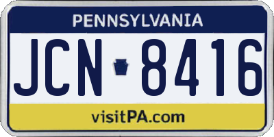 PA license plate JCN8416