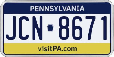 PA license plate JCN8671