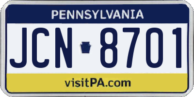 PA license plate JCN8701