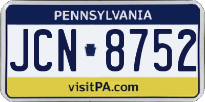 PA license plate JCN8752