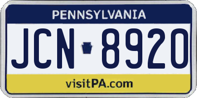 PA license plate JCN8920