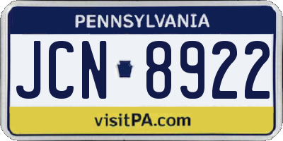 PA license plate JCN8922