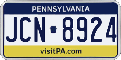 PA license plate JCN8924