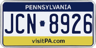 PA license plate JCN8926