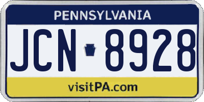 PA license plate JCN8928