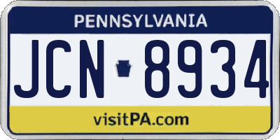 PA license plate JCN8934