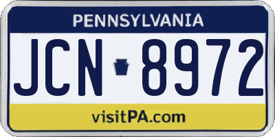 PA license plate JCN8972