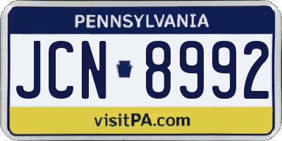 PA license plate JCN8992