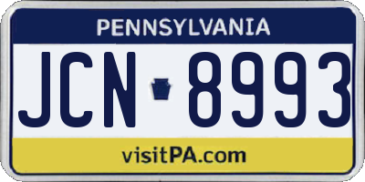 PA license plate JCN8993