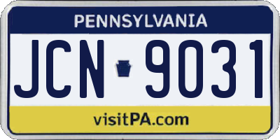 PA license plate JCN9031