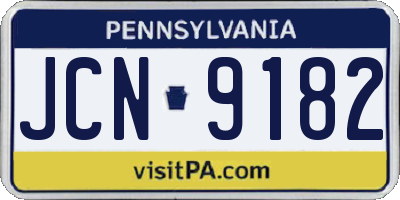 PA license plate JCN9182