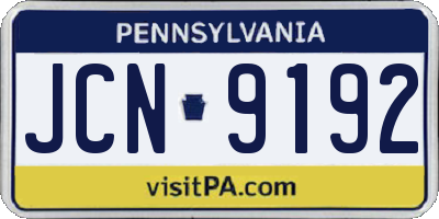 PA license plate JCN9192