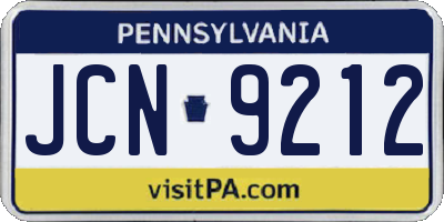 PA license plate JCN9212