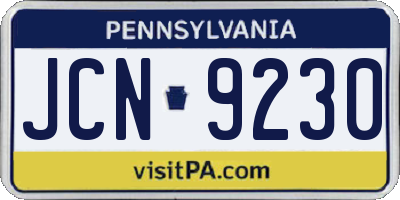PA license plate JCN9230