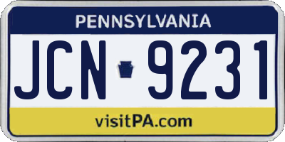 PA license plate JCN9231