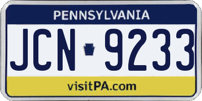 PA license plate JCN9233
