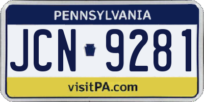 PA license plate JCN9281