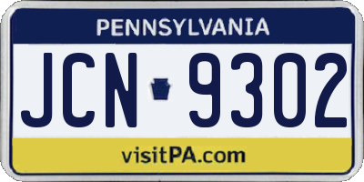 PA license plate JCN9302