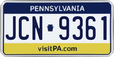 PA license plate JCN9361