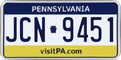PA license plate JCN9451