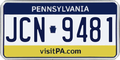 PA license plate JCN9481