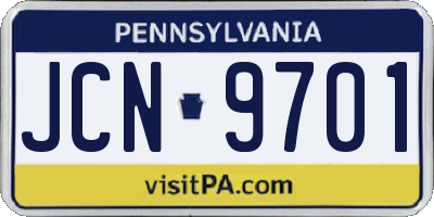 PA license plate JCN9701