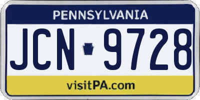 PA license plate JCN9728