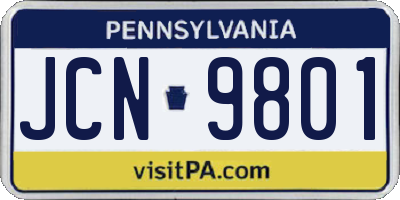 PA license plate JCN9801