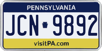 PA license plate JCN9892
